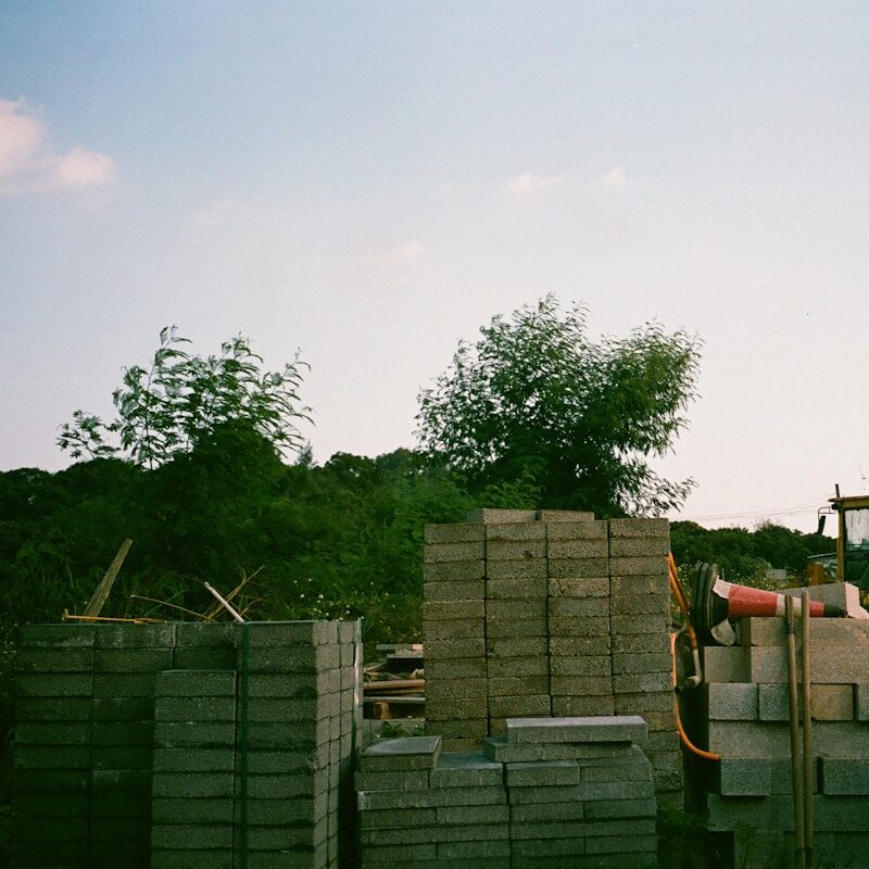 Detail of masonry and brick materials on site