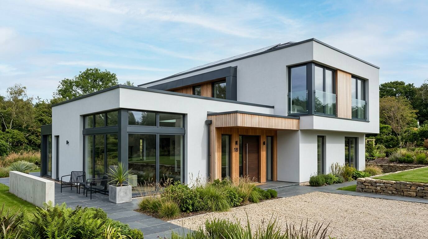 Freshly rendered exterior wall of a Swindon home, finished smooth